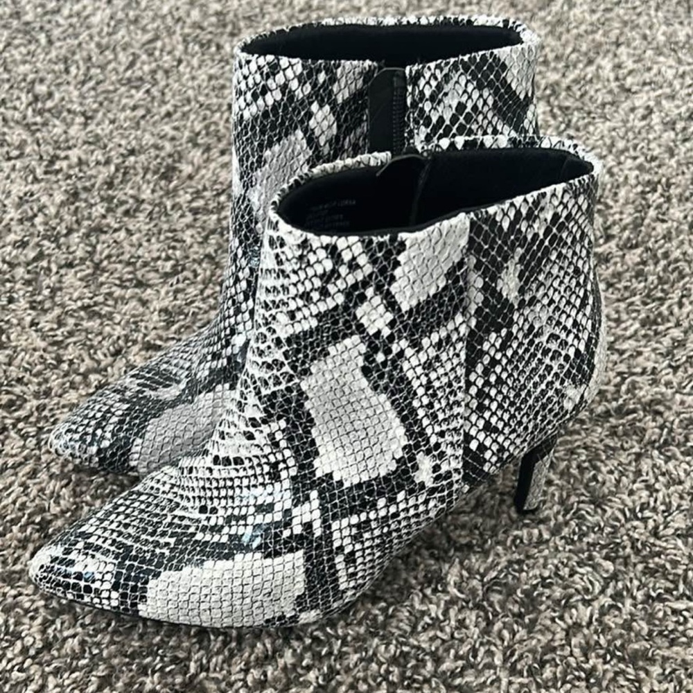 Snakeskin Ankle Boots - Black and White